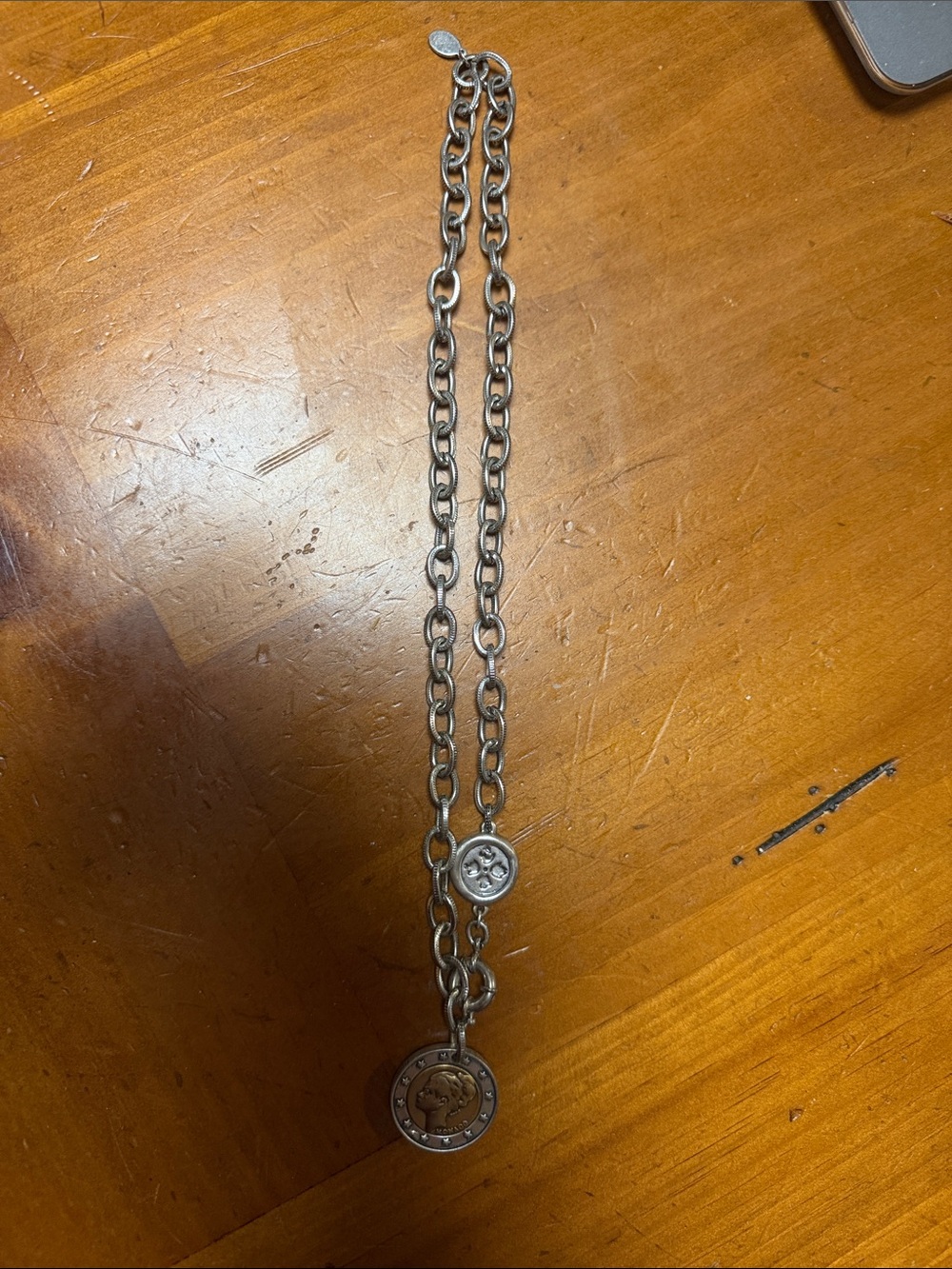 Patricia Nash Two-Tone Silver and Gold Coin Pendant Necklace - Picture 3 of 5